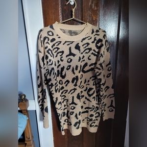 Leopard Print Pullover Oversized Crew Neck Casual Knitted Sweater